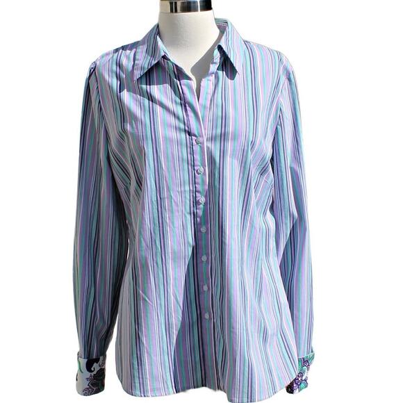 Tahari Women's Striped Paisley Elaine Shirt Casual Button Down Size L - Picture 2 of 16
